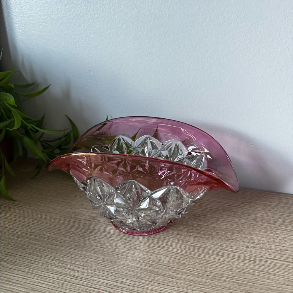 Elegant Flashed Pink Glass Bowl